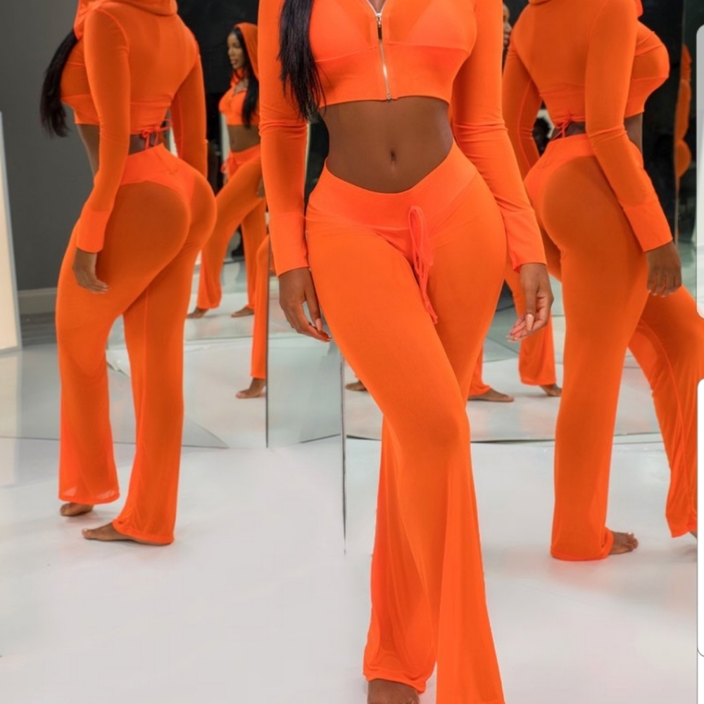 Orange mesh pants set